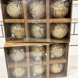 Set of 2 Sleigh Hill Gold Glass Ornaments